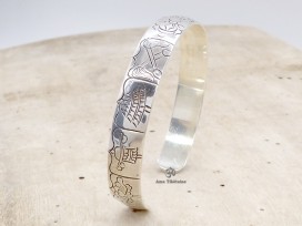 BRA57 Bracelet Tibétain Argent Massif Signes Auspicieux Dorje