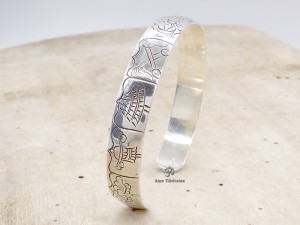 BRA57 Bracelet Tibétain Argent Massif Signes Auspicieux Dorje