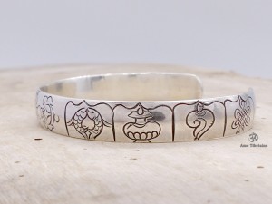BRA57 Bracelet Tibétain Argent Massif Signes Auspicieux Dorje