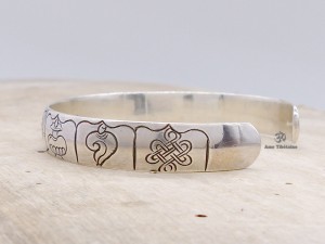 BRA57 Bracelet Tibétain Argent Massif Signes Auspicieux Dorje