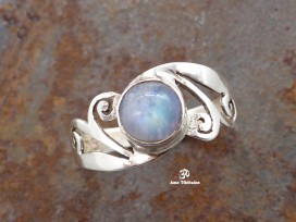 BA270 Bague Tibétaine Argent Massif Pierre de Lune. Taille 54