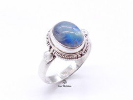 BA271 Bague Tibétaine Argent Massif Pierre de Lune. Taille 58
