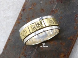 BA264. Bague Tibétaine en Argent Massif Laiton avec Astamangala