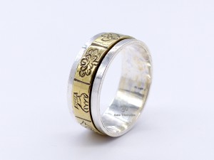 BA264. Bague Tibétaine en Argent Massif Laiton avec Astamangala