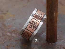 BA265. Bague Tibétaine en Argent Massif Cuivre avec Astamangala