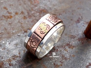 BA265. Bague Tibétaine en Argent Massif Cuivre avec Astamangala