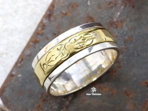BA266. Bague Argent Massif Laiton Mantra Dorje Vajra