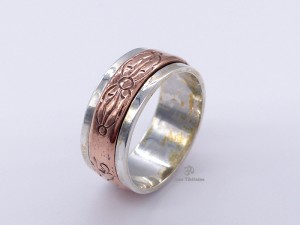 BA267. Bague Argent Massif Cuivre Mantra Dorje Vajra