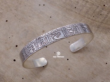 BRA56 Bracelet Tibétain Argent Massif Mantra Bouddhiste