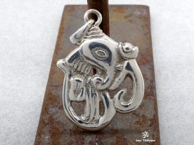 PA12 Pendentif Argent Massif Om Ganesh
