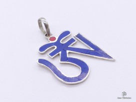 PA13 Pendentif Argent Massif Om Tibétain Lapis Lazuli Corail