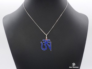 PA13 Pendentif Argent Massif Om Tibétain Lapis Lazuli Corail