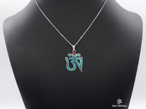 PA14 Pendentif Argent Massif Om Tibétain Turquoise Corail