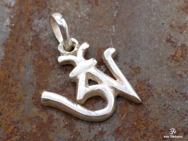 PA21 Petit Pendentif Argent Massif Om Tibétain