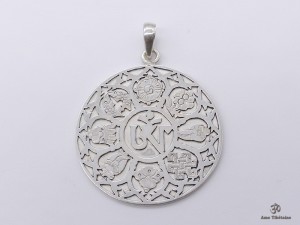 PA375 Pendentif Argent Massif Om Astamangala 