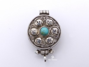 PA266 Pendentif Argent Massif Ghau Mantra Tibétain Om Mani Padme Hum