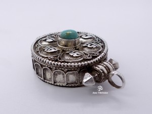 PA266 Pendentif Argent Massif Ghau Mantra Tibétain Om Mani Padme Hum