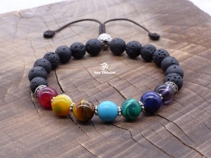 BrMala304 Bracelet Mala 7 Chakras Pierre de Lave