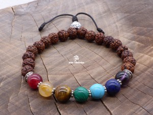 BrMala305 Bracelet Mala 7 Chakras Bois de Rose