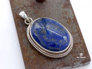 PA153 Pendentif Tibétain Argent Massif Lapis Lazuli