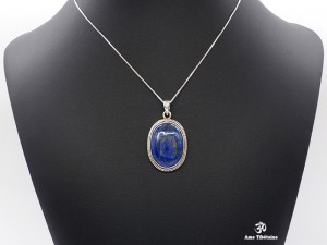PA153 Pendentif Tibétain Argent Massif Lapis Lazuli