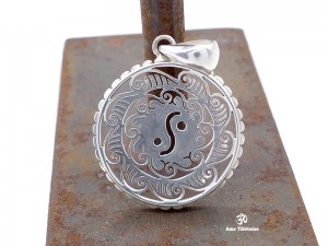 PA409 Pendentif Tibétain Argent Massif Yin Yang