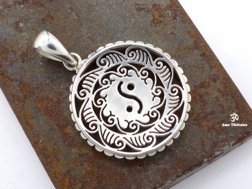 PA409 Pendentif Tibétain Argent Massif Yin Yang