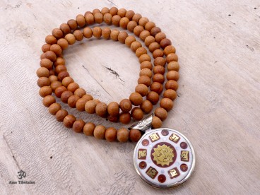 Mala164 Mala de Prières Bois de Santal Yeux de Bouddha Mantra