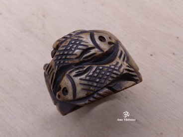 BD162 Bague Tibétaine Poissons d'Or. Taille 57