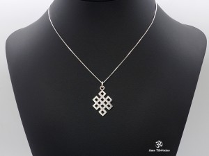 PA43 Pendentif Argent Massif Nœud Sans Fin Signes Auspicieux