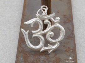 PA15 Grand Pendentif Argent Massif Om Tibétain
