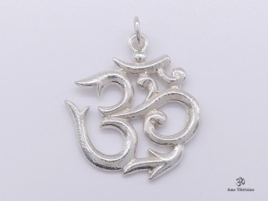 PA15 Grand Pendentif Argent Massif Om Tibétain