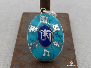 PA24 Pendentif Argent Massif Mantra Tibétain Om