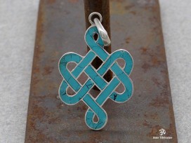PA50 Pendentif Argent Massif Nœud Sans Fin Signes Auspicieux