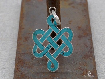 PA50 Pendentif Argent Massif Nœud Sans Fin Signes Auspicieux