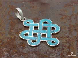 PA50 Pendentif Argent Massif Nœud Sans Fin Signes Auspicieux