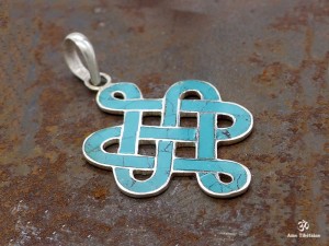 PA50 Pendentif Argent Massif Nœud Sans Fin Signes Auspicieux