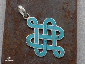 PA50 Pendentif Argent Massif Nœud Sans Fin Signes Auspicieux