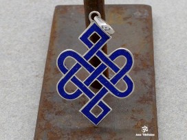 PA56 Pendentif Argent Massif Nœud Sans Fin Signes Auspicieux Lapis Lazuli