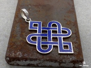 PA56 Pendentif Argent Massif Nœud Sans Fin Signes Auspicieux Lapis Lazuli