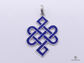 PA56 Pendentif Argent Massif Nœud Sans Fin Signes Auspicieux Lapis Lazuli