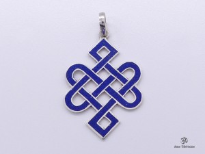 PA56 Pendentif Argent Massif Nœud Sans Fin Signes Auspicieux Lapis Lazuli