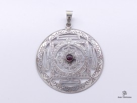 PA161 Pendentif Argent Massif Mandala Grenat