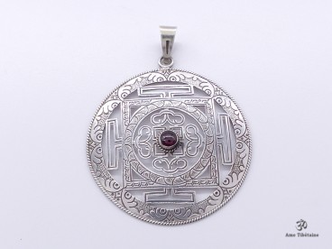 PA161 Pendentif Argent Massif Mandala Grenat