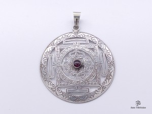 PA161 Pendentif Argent Massif Mandala Grenat