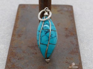 PA179 Pendentif Tibétain Argent Massif Turquoise