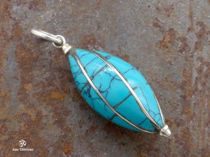PA179 Pendentif Tibétain Argent Massif Turquoise