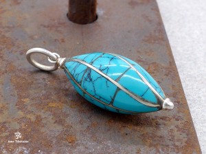 PA179 Pendentif Tibétain Argent Massif Turquoise