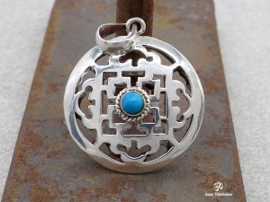 PA282 Pendentif Argent Massif Tibétain Mandala Turquoise