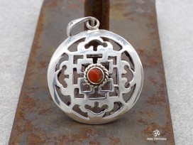 PA282 Pendentif Argent Massif Tibétain Mandala Turquoise